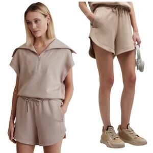 NWT Varley Keely High Rise Elasticated Waistband Short Beige Size: Small